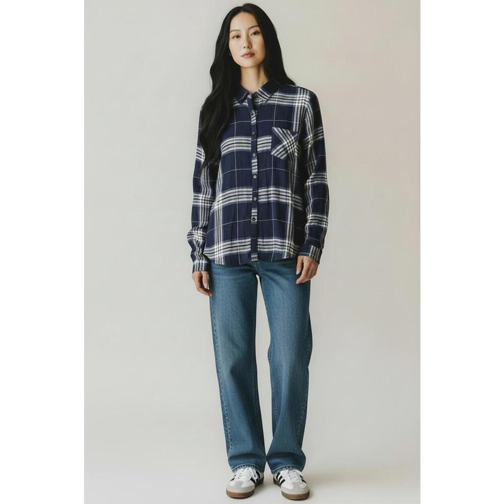 Copper Key Juniors Blue Plaid Flannel Shirt, Size Medium